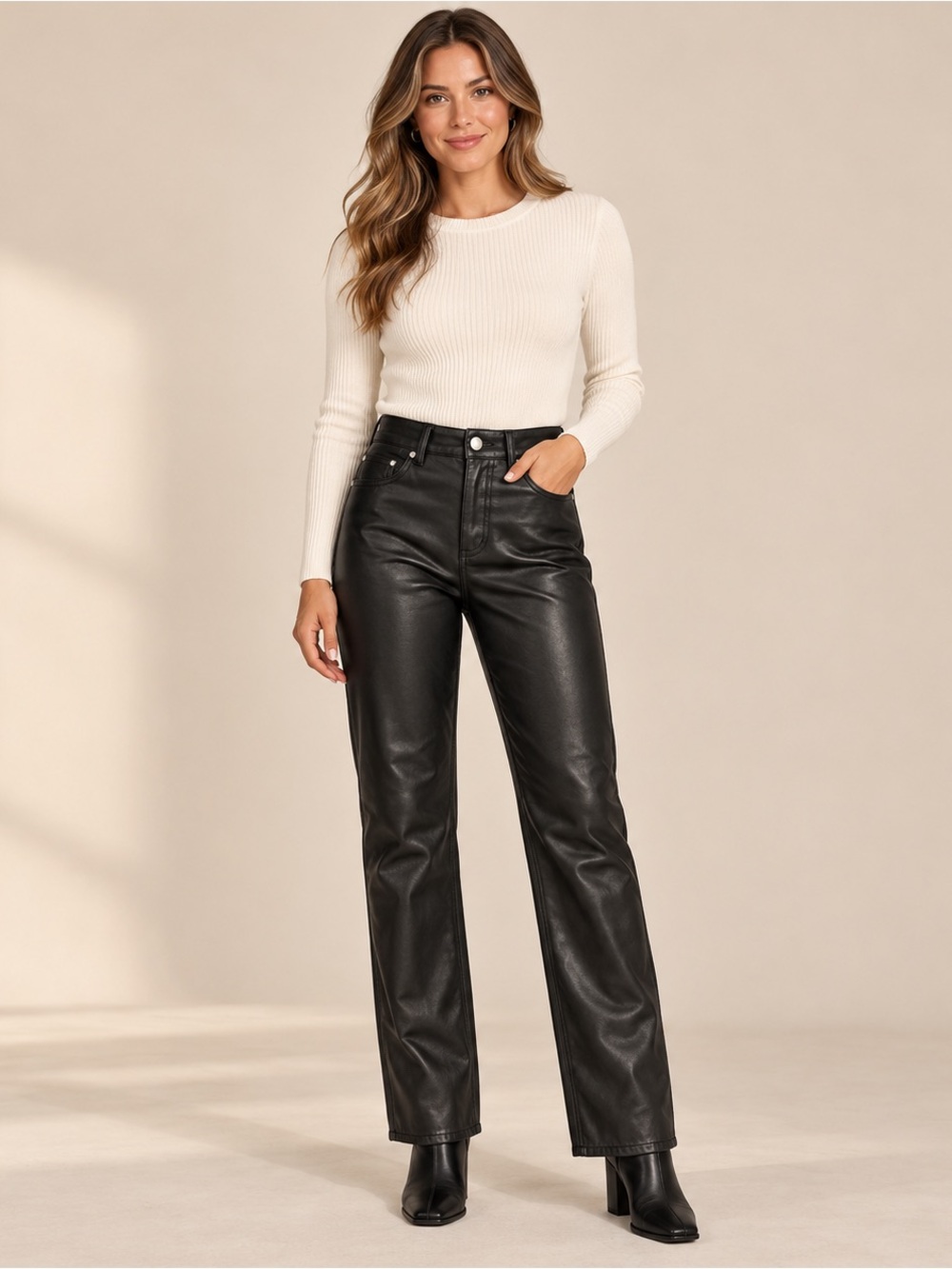 H&M Skinny Fit Faux Leather Pants Black Size 4 26inch waist soft lining